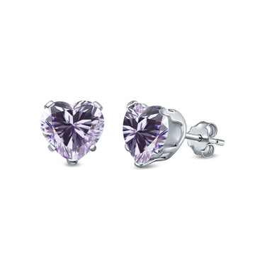 Heart Stud Earrings Simulated Lavender CZ 925 Sterling Silver (4mm-8mm)